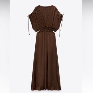 Zara brown satin effect dress with cutouts - Size M